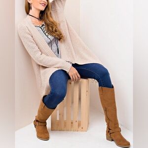 Boho Open Front Cardigan with Lace Detail and Hi Low Hem